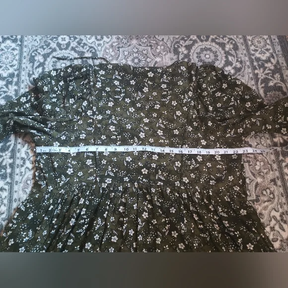 Old Navy Peasant Dress XL Mini Green Floral Balloon Sleeve Boho Forest Fairy - Picture 12 of 13